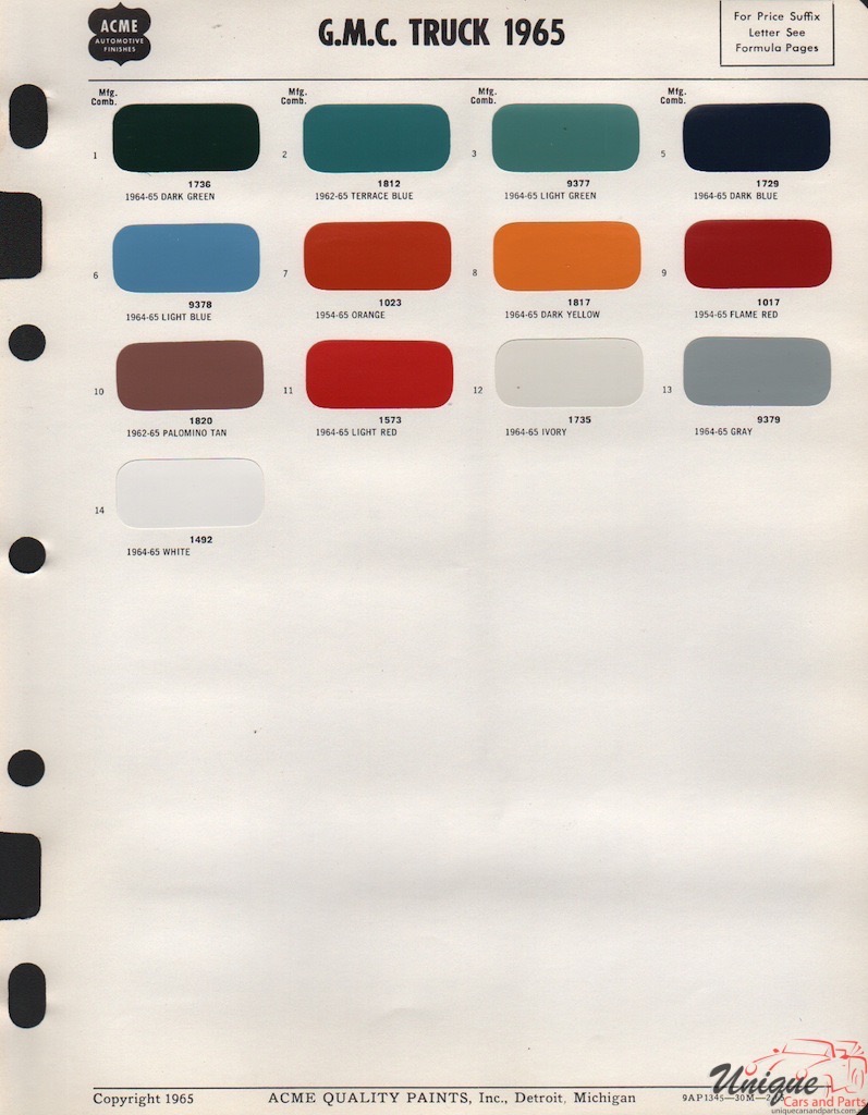 1965 GMC Paint Charts Acme